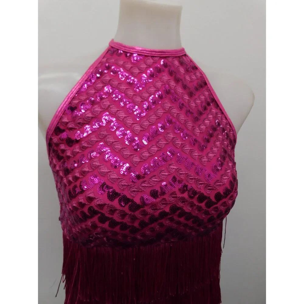 Pre-Owned Dance Top Curtain Call  Pink Jazz Sequin